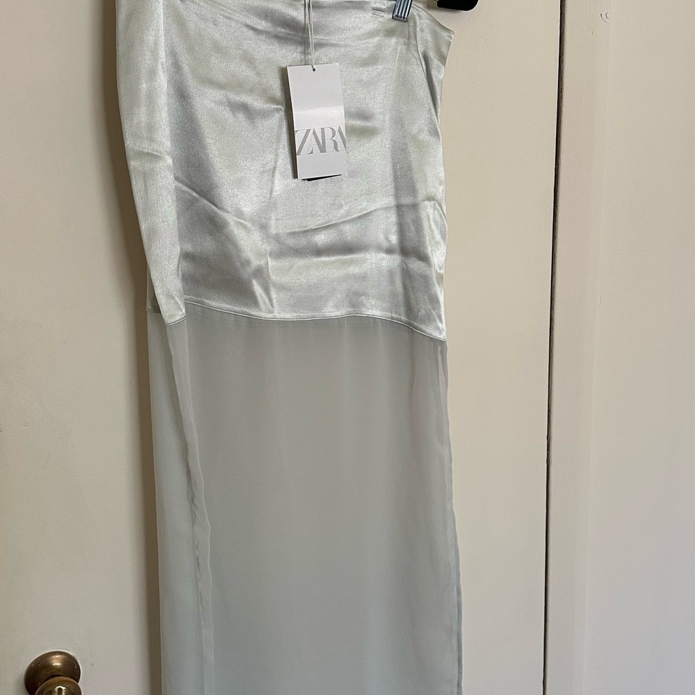 Zara Gray Silver Maxi Pencil Skirt with Slit